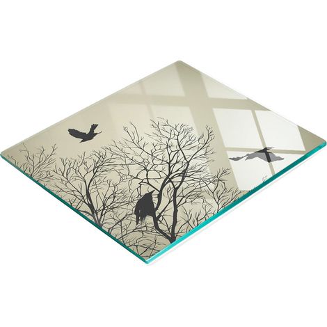 Planche à découper décorative en verre pour la cuisine, motif corbeaux sur un arbre, 60 x 52 cm (1/5)