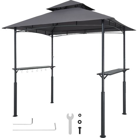 Gazebo de Barbecue, 243 x 150 cm, Tonnelle de BBQ Extérieur Renforcée avec Toit à 2 Niveaux, Abri de Barbecue de Patio en Acier Thermolaqué, pour Grillades, Fêtes, Pique-niques, Jardin, Patio (1/5)