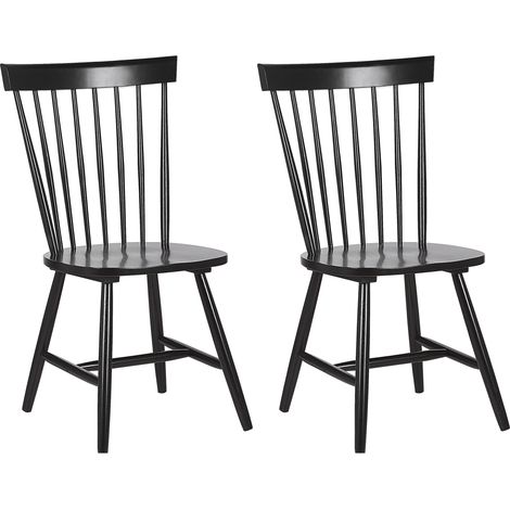 Conjunto de 2 sillas de comedor de madera de caucho rústico vintage alto con respaldo pintado sala de estar negro Burges (1/5)