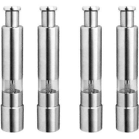 Ensemble de moulins à sel et à poivre en acier inoxydable de qualité supérieure, avec mouture réglable et utilisation à une main. Un indispensable de cuisine durable. (1/5)