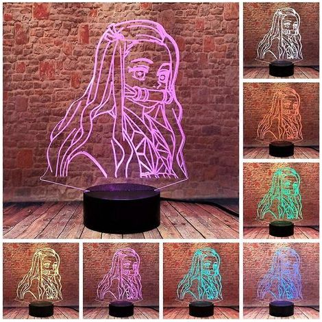 Veilleuse LED Kamado Nezuko 3D Illusion Demon Slayer, lampe anime 16 couleurs avec télécommande, décoration de chambre (1/4)
