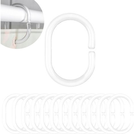 12 - Anello per tenda da doccia - Gancio in plastica - Trasparente e resistente per aste Ø 2-4 cm - Compatibile con tutte le tende - Trasparente - 4,6 x 2,9 cm (1/5)