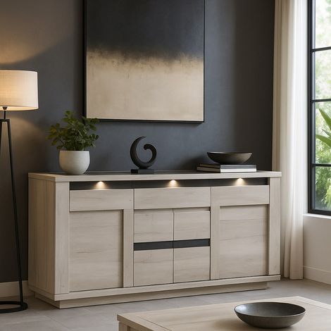 Buffet contemporain 4 portes-1 tiroir chêne blanchi MELINDA (1/4)