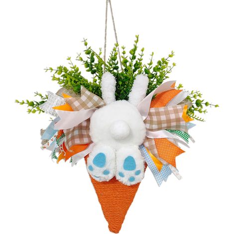 Guirlande De Porte Lapin De Pâques - Décoration Florale Artificielle Avec Détails Réalistes De Lapin Et Feuillage Vert - Pour Intérieur Et Extérieur - 1 Pièce (1/5)