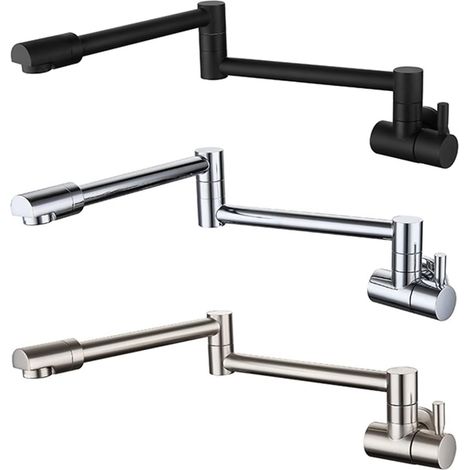 Robinet de cuisine remplisseur de pot Robinet de remplissage de pot mural pliable robinet de cuisine simple froid monotrou évier robinet rotation bec pliant chrome brossé noir ( Color : Type B Black , (1/5)