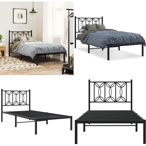 Cadre de lit métal sans matelas avec tête de lit noir 90x200 cm - Cadre De Lit - Lit Double - Lit Metal - Lit Noir - Literie - Home & Living (1/5)