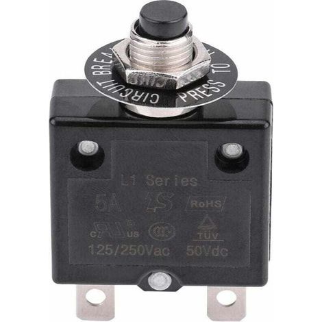5-A-Leistungsschalter mit optionalem Thermorückstellschalter, 125–250 V AC, 50 V DC, Überstromschutz-Druckknopf-Leistungsschalter