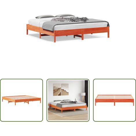 vidaXL Cama sin colchón madera maciza de pino marrón cera 200x200 cm (1/5)