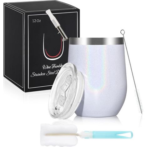 Verre à vin sans pied en acier inoxydable 12oz avec couvercle étanche (1/5)
