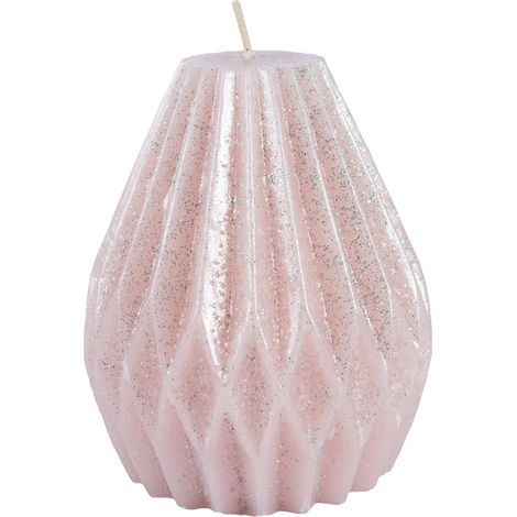 Candela decorativa in cera plissettata con glitter color rosa blush -Grande (1/2)