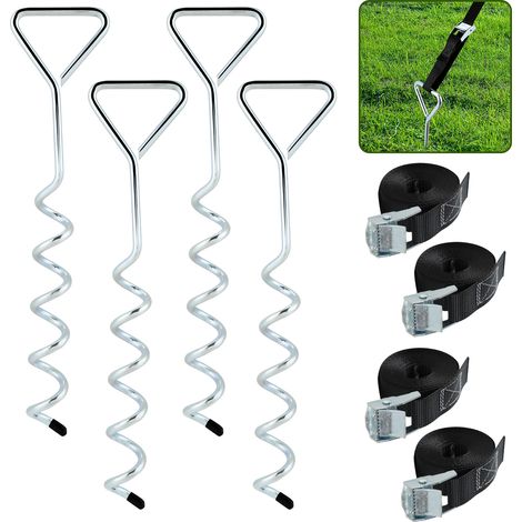 Jiubiaz Ancoraggi a spirale Cinghie di serraggio Kit di ancoraggio di resistenza Fissaggi in acciaio inox per trampolino Safety,set da 4