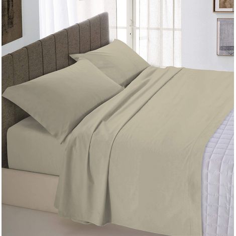 Set Lenzuola Letto Matrimoniale Cotone Max Color, lavorato in Italia - Completo Letto, Lenzuolo Sotto con Angoli, Telo Sopra 240x300 cm e 2 Federe con Patella Interna, Tortora (1/5)