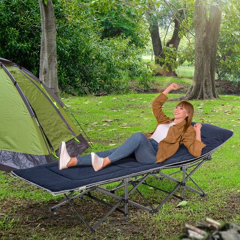 Cama plegable camping con colchón azul oscuro OKMYHOME (1/3)