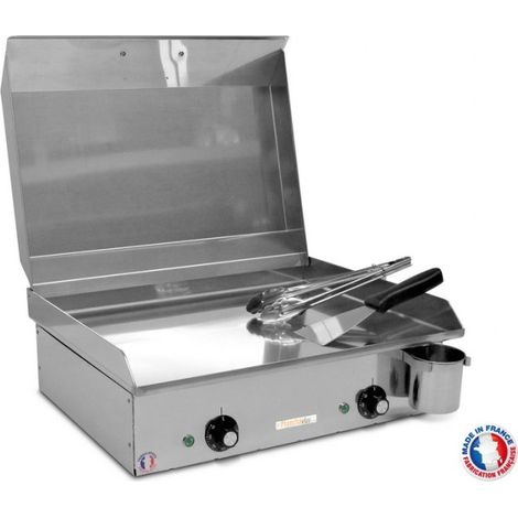 Plancha électrique 2400W – Inox alimentaire 3mm – Surface de cuisson 52x40cm – 2 zones de chauffe indépendantes – Couvercle inclus (1/2)