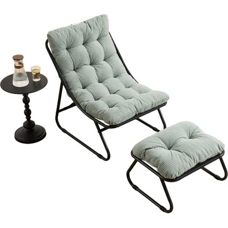 CHICFURN Sillón relax de exterior con reposapiés 65x78x86 cm acero negro cojín verde claro