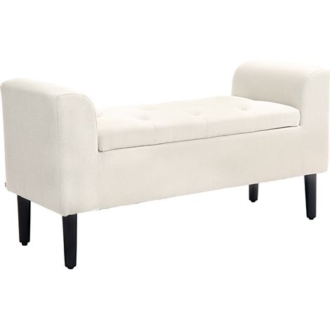 Banc coffre rangement capitonné avec accoudoirs beige chambre entrée salon
