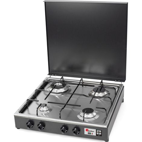 CFParker Fornello a Gas 4 Fuochi Gpl / Metano Doppia Corona Grigio Grafite e Piano Acciaio Inox con Valvola di Sicurezza mod. 542GSPGPS/C - Fonte di alimentazione: Metano