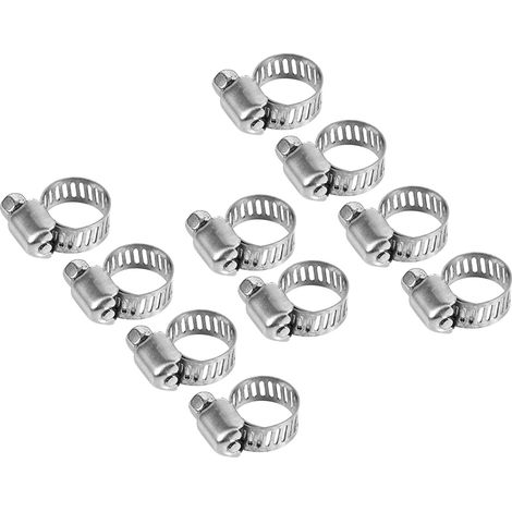 Colliers de serrage inoxydables ajustables - Lot de 10, pour tuyaux de carburant 9.5-12.7mm (1/5)