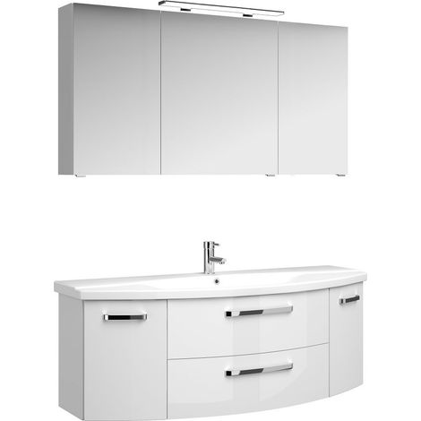 Badezimmer Set in Hochglanz weiß FES-4010-66 Waschtischunterschrank mit 144cm Keramikbecken, B/H/T: 144/175/50cm (1/5)