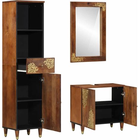 Ensemble de mobilier de salle de bain 3 pcs,Ensemble de meubles de salle de bain marron miel CFW93339 (1/5)