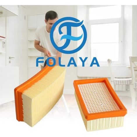 FOLAYA Lot de 2 filtres Plats plissés pour aspirateur Polyvalent Karcher WD4, WD5, WD6, MV4, MV5, MV6 (1/3)
