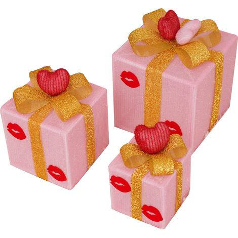 Lot de 3 boîtes cadeaux lumineuses élégantes, pré-éclairées, pour la décoration de Noël de la maison, des magasins, des bureaux et des restaurants (style D). (1/2)