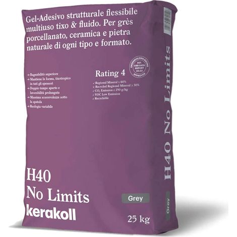 Kerakoll H40 No Limits Colla per Piastrelle Multiuso Gres Pietra Confezione 25kg - Colore: Grigio (1/4)