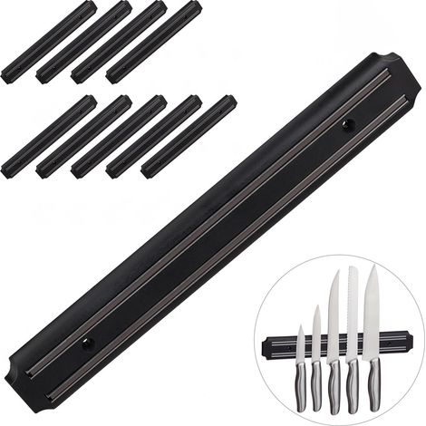 Relaxdays Magnetic Rack, Set of 10, each 33 cm Long, Steel, Knife Holder for Tools, Garage Storage, Wall Mount, Black