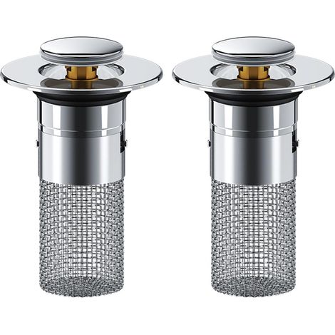 2 Pack Stainless Steel Drain Plug Sink for 34-40 mm Drain, Pop Up Drain Strainer with Hair Catcher, Universal Sink Plugs With Spare Rubber Ring for Kitchen, Bathroom, Wash Basin, Bathtubs (1/5)