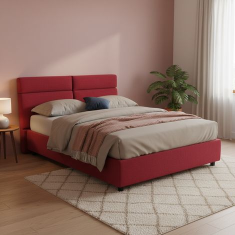 Letto Matrimoniale Asica, Letto Matrimoniale Materasso Incluso, Sfoderabile Made in Italy, Contenitore, Rosso (1/5)