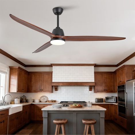 Ventilateur de plafond noir 70 pouces 3 teintes, pales bois massif et fonction mémoire. Moteur DC performant pour grande pièce