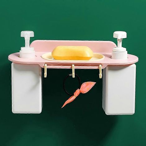 Porte-bouteilles à ventouses robustes pour gel douche, shampoing et eau, fixation murale, crochets, support pour savon et bouteille d'eau.
