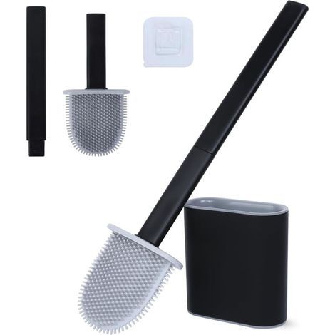 BUNTHAUS Brosse Toilettes WC Silicone, Brosse WC avec Tête Flexible à Bossages en Caoutchouc & Base Ventilée, Montage Mural sans Perçage, pour Salle de Bain & Camping