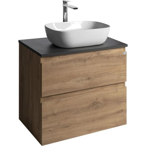 Aqualine Altair - Meuble pour lavabo 60x67x45 cm, 2 tiroirs, chêne emporio/ardoise anthracite AI370-02