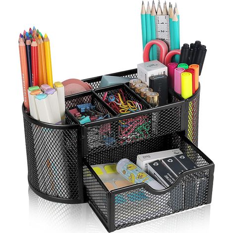 1 Organiseur de bureau, 8 compartiments, 1 tiroir, métal antirouille, pour maison, école, cuisine (1/5)
