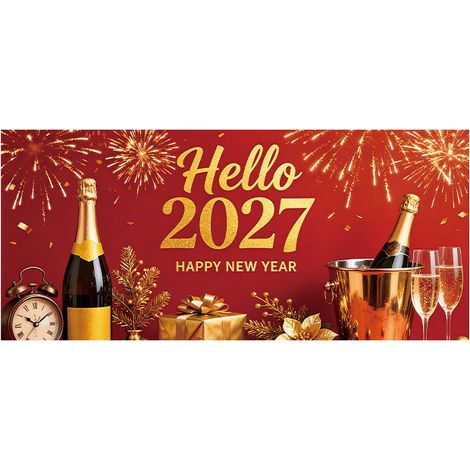 Nouvelle bannière décorative haut de gamme pour garage, thème Nouvel An 2027 - 180 x 400 cm - Lot de 6
