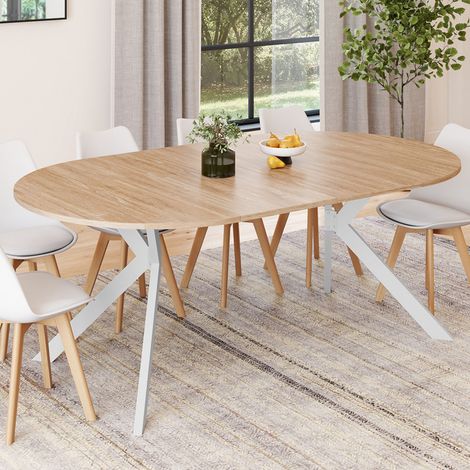 ALIX Mesa de comedor redonda extensible para 4-10 personas con pata de araña de madera y blanca 110 - 200 cm (1/5)