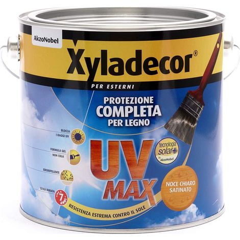 Xyladecor SMALTO LEGNO ESTERNI UV MAX Protezione Completa da sole e agenti atmosferici Idrorepellente colore NOCE CHIARO 2,5L, 2.5 L (1/5)