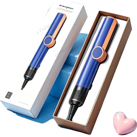 Plancha para el cabello, control inteligente de temperatura, tecnología de iones negativos, azul oscuro, enchufe europeo de 220V-240V. (1/2)