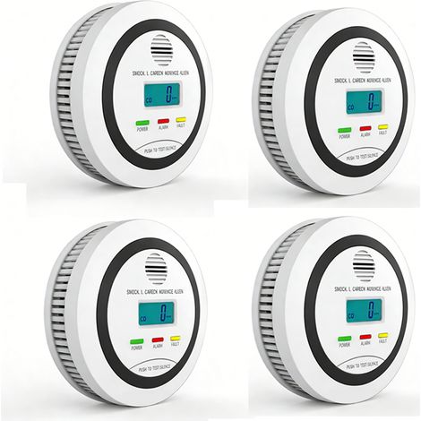 4 detectores de humo y CO 2 en 1 con pantalla: alarma audible de 85 dB, sensor dual (pilas no incluidas) - Seguridad para el hogar y la oficina (1/5)