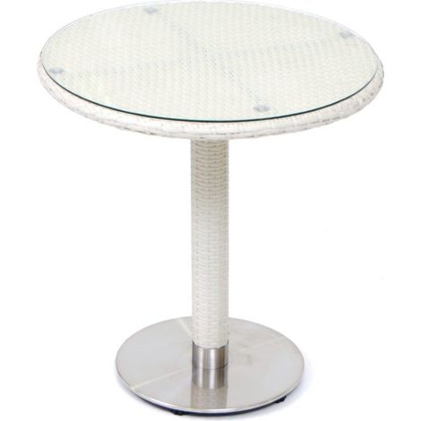 Tavolo in wicker con piano rotondo misura 70 cm colore bianco mod. Minorca