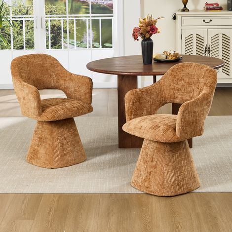 Wahson Esszimmerstühle 2er Set drehbar Chenille, Ergonomische Lendenwirbel-Aussparung weich Armlehnen Moderner Polsterstuhl für Küche Esszimmer Schlafzimmer, Hellbraun
