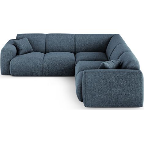 Canapé d'angle symétrique 5 places en chenille bleu roi (1/5)