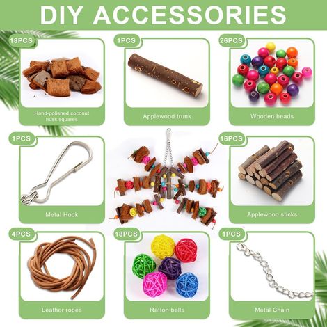 Kyouki Bird Toy for Parrots,Cockatiels, Budgies, Conures, Macaws, Lovebirds, Amazons and Other Small/Medium/Large Birds - Chewable & Shreddable Natural Coconut Husk Enrichment Toy (Medium DIY) (1/5)