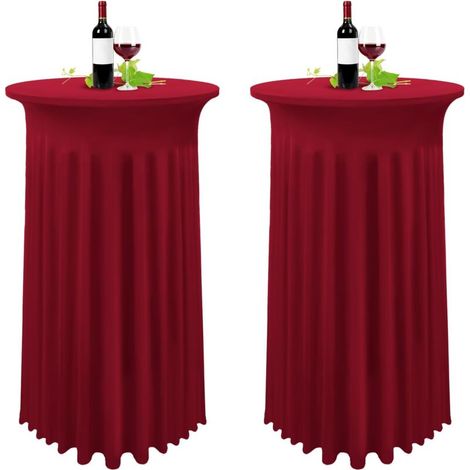 Set aus 2 burgunderroten Stehtischdecken, 80 x 110 cm, weinrote Tischdecke mit Faltenrock