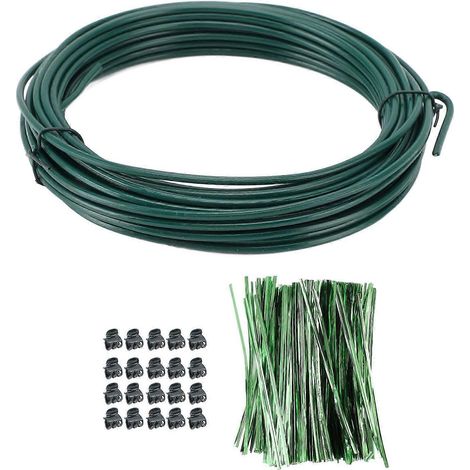 Rouleau de fil de fer de 3 mm pour plantes, 800 attaches pour plantes, 20 tuteurs flexibles et sécables pour