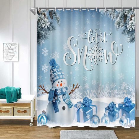 Rideau De Douche Flocon De Neige - 183 x 183 Cm - Tissu Polyester - Motif Hivernal Or Argent - Avec Anneaux Métalliques - 1 Pièce (1/5)
