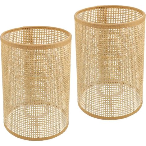 Lot De 2 Abat-Jour Rotin 20,5x14cm Pour Lampe Sur Pied Et Suspension Style Rustique Salon