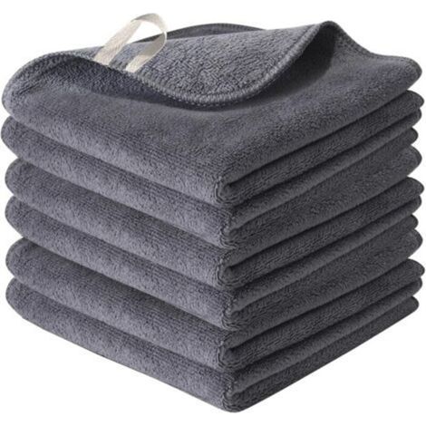Chiffons, absorbants épais, torchons de cuisine, serviettes commerciales, chiffons de nettoyage, nappes de nettoyage, paquets de 6 chiffons en microfibre lavables à séchage rapide, gris (1/3)