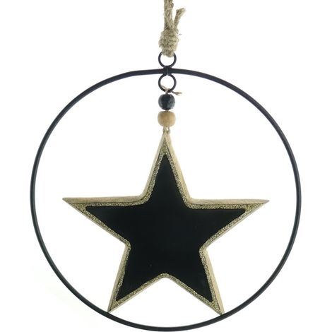 Weihnachtsanhänger Stern Schwarz mit schwarzem Ring Ø 20 cm - Holz & Metall